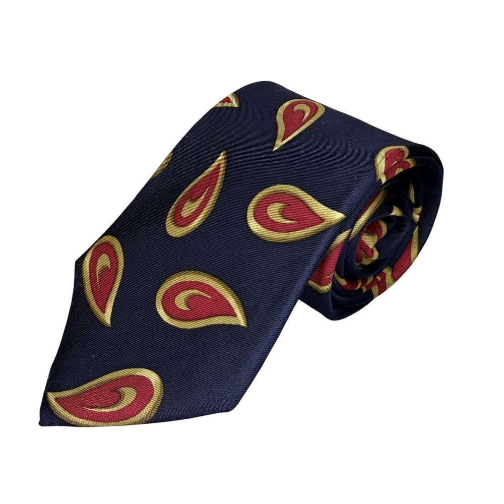 Lands' End Tie Necktie Mens One Size Navy‎ Silk Paisley Hand Sewn Made USA